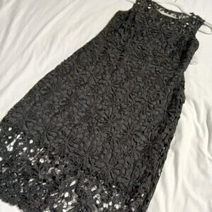 NWT BISOU BISOU 10 Dress Sleeveless Black Embroidered Lace Scalloped Hem Lined